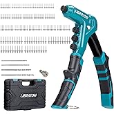 LIBRATON Manual Riveter Gun Riveter (0.125"/0.15"/0.25"/0.25") | Professional Riveter with 200 Rivets and 4 HSS Bits for Meta
