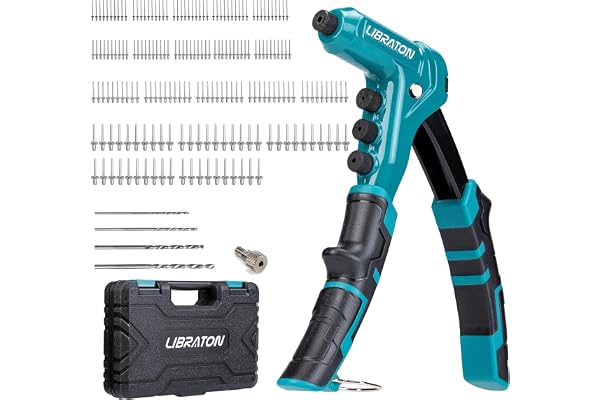 LIBRATON Pince à Riveter Professionnelle, Riveteuse Manuelle, Pince Rivet Aveugle, Pistolet à Rivet Pop avec 4 Types de Perceuses HSS et 200 Pièces Rivets 2,4mm 3,2mm 4mm 4,8mm