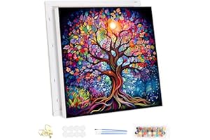 MEIYUDA Peinture par Numero Adulte avec Cadre Arbre de vie Coloré, DIY Peinture à l'huile par Numéros sur Toile Artisanat avec Pinceaux Peintures Acryliques, Decoration Maison Cadeau 30x30cm