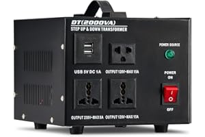 CREWORKS 2000W Voltage Converter, 220-240 Volts to 110-120V Step Up Step Down Voltage Transformer with US & Universal Outlets 5V USB Ports, UK to US Toroidal Core Power Converter with UK Standard Plug