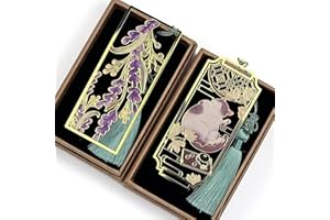 HEYMILA Marque Page en Métal avec Chat, Cadeau D'anniversaire pour les Femmes et les Amateurs de Marque-Pages, les Enseignants et les Étudiants, Marque-Page Cadeau pour le Club de Lecture - Or-Violet
