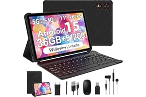 WOREGOO 11 Pollici Android 15 Tablet, 4G LTE e 5G WiFi, Tablet in Offerta Octa-Core, 36GB RAM+512GB ROM (1TB TF), Display 2000x1200 FHD, Widevine L1/8+13MP/8000mAh/GMS/GPS, con Tastiera+Mouse(Nero)