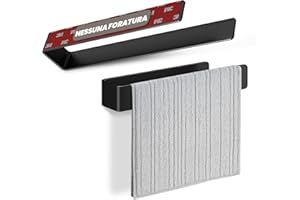 Portasciugamani LIEBHEIM senza foratura - Nastro adesivo di montaggio 3M e superficie adesiva extra large - Portasciugamani in alluminio per installazione adesiva (alluminio nero, 22 cm)