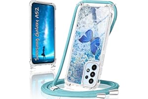 XCYYOO Handykette für Samsung Galaxy A52/52S Hülle mit Band,Handyhülle Samsung Galaxy A52/52S Glitzer Schmetterling mit Kette TPU Slim Bumper Kratzfest Stoßfest Schmetterling Schutzhülle mit Kordel