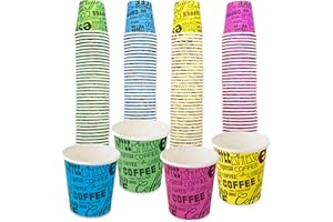 COFFISANO 200 vasos de café de colores | Vasos de cartón de 75 ml para expreso, té, bebidas desechables, reciclables, para restaurantes, oficinas, comidas y bares