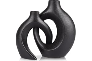 XIAOMAGG Set Di 2 Vasi In Ceramica, Arredamento Moderno Bohémien, Matrimonio, Tavolo Da Pranzo, Banchetto, Soggiorno, Ufficio, Camera Da Letto, Bagno, Davanzale，Vaso decorativo (Nero opaco)