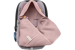 MIKOS Coperta in tessuto a nido d'ape, per l'estate, 100% cotone, per seggiolino auto, coperta per passeggini, ad esempio Maxi Cosi rosa, beige, cintura a 3 punti (38) (Rosa)