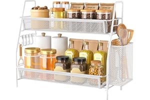 VITVITI Porta Spezie per Cucina, Organizer Bagno in Metallo, Portaspezie e 4 Gancio, Organizer Cucina per Corridoio, Bagno o Cucina (Bianco)