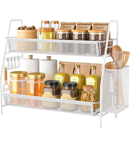 Gewürzregal 2-stöckig Ausziehbar – Küchen-Organizer Ohne Montage, 40x26x39 Cm, Faltbar & Höhenverstellbar