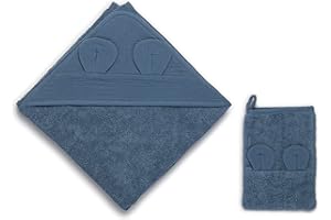 FUNNABABY SWEET LITTLE THINGS %100 Cotton Muslin Double Sided Baby Hooded Towels, 35'' × 35'' inches ( 90×90 cm ),Bath Robe for Baby , Newborn Baby Gift Ideas, with the Cotton Bath Gloves Gifted, OEKO-TEX Certified