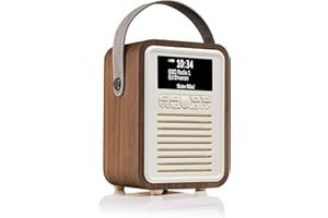 VQ Retro Mini Portable Dab Radio Mains Powered - Digital Dab Radio Alarm Clock - Rechargeable Bluetooth Radio Battery Powered with Aux - Bedside FM, Dab+ Radios with Dual Alarms Battery Operated -Walnut