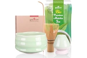 Goodwei Juego de Matcha - 30g Té Matcha Biológico Japonés, Cuenco Ceremonial, Batidor y Soporte (Minto)