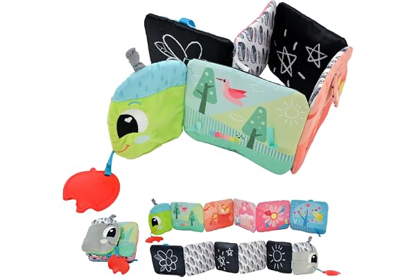 Lamaze Mon livre Chenille, jouet d'éveil nomade, livre accordéon sensoriel double face en tissu avec couleurs et bruits, jouet d'éveil pour bébés à partir de 6 mois