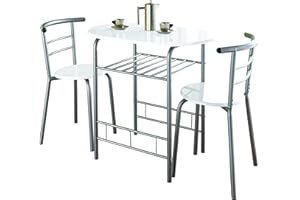 spot on dealz® Modern White High Gloss Small Dining Table and 2 Chairs Set Metal Frame MDF wood Top Kitchen Dining room sets 2 seater Space-saving furniture G-0075