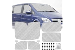 TIVEKEO 7 Pièces Tapis Thermique Voiture Remplacement pour Mercedes-Benz VITO W639 / Viano 2003–2014 Livré avec 30 Ventouses, Protection Solaire Pare-Brise, Ensemble de Pare-Soleil Pliable, Doublure Noire