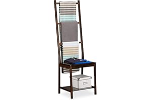 Relaxdays Holder, Clothes Stand, Towel Rack, Valet Butler, Bathroom Chair, Bamboo, HxWxD: ca 133 x 40 x 42 cm, Dark Brown, 40 x 42 x 133 cm