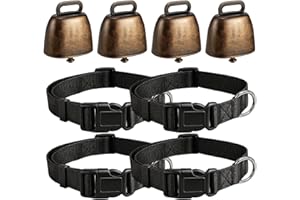 JAZRVR Lot de 8 cloches de vache pour chèvres et bétail, grandes cloches de vache avec 4 colliers, idéales pour la localisation des animaux et comme décoration, 30 à 45 cm