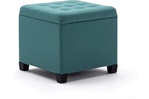 ‎HNNHOME HNNHOME Pouffe Fußhocker, Ottomane, Aufbewahrungsbox, 45 cm, würfelförmiger starker Holzrahmen, Leinen, Wohnzimmer, Fußhocker, Spielzeugtruhe, Ankleidehocker, Sitzstuhl mit Deckeln für Schlafzimmer