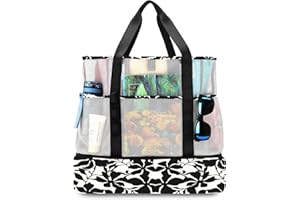 UYLIA Tote Bolsa Playa de Malla Grande Familiar Mujer Hermosa y Duradera Bolsa Termica Playa con Cremallera Bolso para Playa Viaje Compras Camping Vacaciones Juguetes