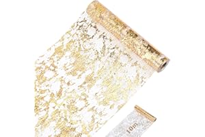 LUXECOVE Camino de Mesa Dorado de 28 cm x 10 m, Camino de Mesa de lámina Dorada, decoración de Mesa, Mantel con Purpurina, se Puede Cortar a voluntad, Adecuado para Bodas, Fiestas, Decoraciones de cumpleaños