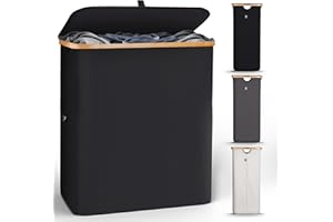 HENNEZ 141L Laundry Basket 2 Compartments - Black Laundry Basket with Lid - Double Washing Basket for Laundry - Laundry Hamper With Lid - Laundry Bin - Dirty Clothes Basket - Large Laundry Wash Basket