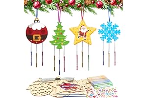 HONMOK 12 Stück Weihnachten Windspiel Bastelset Kinder Windspiele Basteln Weihnachtsbaum Stern Schneeflocke Kugel Holz Klangspiele Bastelhandwerk zum Bemalen Geschenk für Jungen Mädchen Weihnachtsdeko