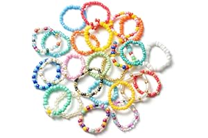 E1mity 25 Stück Gänseblümchen Blumen Perlen Ring Set niedlicher Blumen Charm Perlenring modisch Boho Strandring bunter Schmuckring Teenager Baby Mädchen Geburtstags Weihnachtsfeier Geschenk