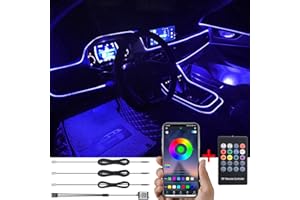 TABEN Voiture Lumière Ambiante RGB Télécommande + APP Contrôle Lampe Décorative Lampe DIY Refit Flexible Fibre Optique Tuyau 64 Couleurs Éclairage Intérieur Atmosphère Lumière 1W DC 12V 4m