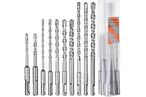 HPMAISON SDS Plus Rotary Hammer Drill Bit Set, 10PCS Cross Drill Bits Hammer Impact Drill Bit for Concrete, Stone, Brick Wall, Cement 5mm/6mm x 110mm, 5/6/8/10/12mm x 160mm, 8/10/12mm x 210mm