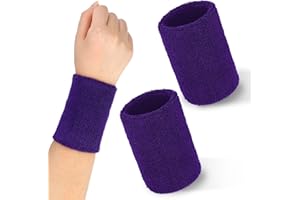 Wincredulous Purple Sports Wristbands, 2 Pieces Elastic Cotton Sweat Bands Wristbands for Men&Women,Absorbent Black Sports Wristbands for Basketball, Baseball,Football,Tennis,Running Sport