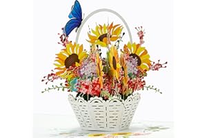 CUTPOPUP Sunflowers- Carte de fête des mères Pop Up, carte de vœux 3D d'anniversaire (panier de tournesols)