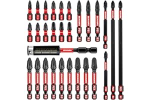 GEINXURN 28 Pièces Pozidriv Embouts de Vissage aux Chocs PZ1 PZ2 PZ3 de 25/50/75/150mm, Jeu d'embouts Magnétique pour Visseuse Tournevis Tige Hexagonale 1/4" S2 en Acier Allié avec 1 Porte-embout 75mm