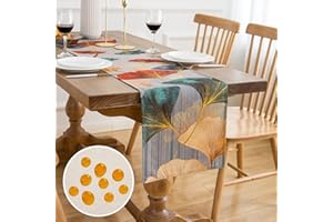 INHOBBOK Ginkgo Tavola Runner Moderno Oro Verdi Imperial water Resistant Poliestere Tovaglia, 33x183cm