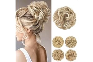 JJstar Chignon Postiche Cheveux Grande Postiches Bouclés Ondulés Chouchou Cheveux Naturel Faux Chignon Elastique pour Femmes Fille (Blonde sale)