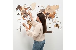 ENJOY THE WOOD Mapa Mundial de Madera 3D Arte de Pared Gran Decoración de Pared para Regalo de Inauguración de Casa Idea de Regalo de Inauguración de Casa (XL, Multicolor)