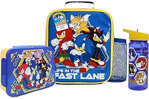 Get Trend Sonic The Hedgehog Water Bottle Lunch Bag & Lunch Box Kids 3 Pcs Shadow School Supplies Snack Box BPA Free Leakproof for Travel Picnic Holiday (Multi Sonic)