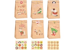 CHEPULA Calendrier de l'Avent à Remplir - 24 PCS Sac Kraft Papier Noël Brun Avec 48 Autocollants - Petit Sac Cadeau pour Bonbons, Fête