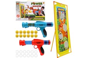 DigHealth Schaumball Pistole und Dinosaurier Schießt Ziel，2 Teiliges Power Pistole Spielzeug mit Stehendem Schießziel, Rollenspielspielzeug für Drinnen und Draußen, mit Familie oder Freunden