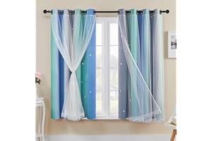 XiDi Tende Oscuranti con Rete 137 Drop Hollow Out Star Pattern Mix Bianco Voile Tende con Occhielli Corti Trasparenti per Bambini Camera da Letto Preadolescente 132cm Green BlueGrey/132/137/2 IT