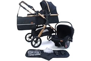 Pixini Carrozzina Nelio 3in1 (incl. seggiolino auto, parapioggia, borsa fasciatoio,...) (oro/nero)