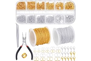 PP OPOUNT 65 Feet Jewelry Chains Necklace Chains 2 mm Jewelry Making Chains with 960 Pieces Jump Rings 40 Pieces Lobster Clasps Jewelry Making Tools for Jewelry Making(Gold, Silver, 65 Feet)
