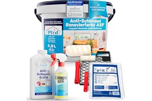 Plid Anti-mögel renoveringsfärg inomhus vit 2,5 l inkl. stråkset 6 delar + [SANIER-set] – anti-mögelfärg för fuktiga rum, bad
