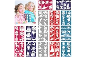 HOWAF Pochoirs de tatouage Enfant, 110 Réutilisables Pochoirs Maquillage Enfant Pochoirs Peinture pour Visage Pochoirs Tatouage Pailletés pour Halloween Maquillage Carnaval Anniversaire Noël