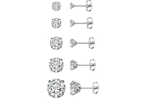 AllerPierce Stainless Steel Stud Earrings for Women Silver Cubic Zirconia Hypoallergenic Earrings Studs Set for Men Girls Sensitive Ears 3mm-8mm (5 Pairs)