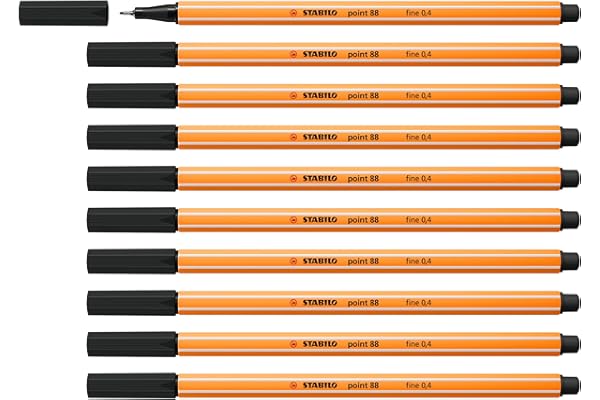 STABILO point 88 - Stylo feutre pointe fine - Lot x 10 feutres fins - Noir (88/46)