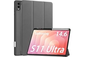 GIOPUEY Cover Compatibile con Samsung Galaxy Tab S11 Ultra, Flip Pelle + Morbida Custodia in Silicone, consistenza Simile alla Pelle Case - Grey