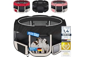 all Pets United® Welpen-Laufstall Tierlaufstall Welpenauslauf-Stall; XXL Freigehege für Hunde, Katzen, Hasen & Kleintiere im Innen- und Außenbereich (Schwarz-Beige)