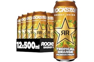 ‎ROCKSTAR Rockstar Energy Drink Tropical Orange Passion Fruit Geschmack - Koffeinhaltiges Erfrischungsgetränk für den Energie Kick, EINWEG (12 x 500ml)