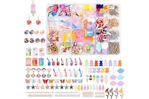 JABNOW 352 PCS DIY Joyería Set para Collar, Kit de Fabricación de Joyas, Colgantes, Collar, Pendientes, Kit de Manualidades, Mariposa Colgante Llavero Gummy Bear Pendientes Juego de Joyas para Hacer Tú Mismo