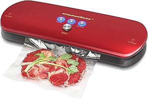 KitchenBoss Machine Sous Vide Alimentaire,Appareil de Mise ,Système Automatique de Sous Vide,pour Conservation des Aliments,Inclus 5 Pcs Sac Sous Vide Alimentaire(Rouge)